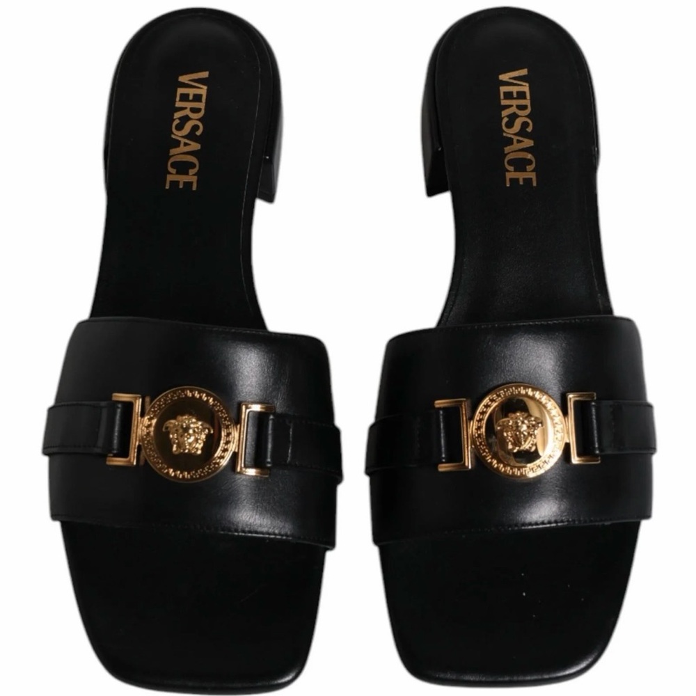 Versace Black Slides with Gold Medusa Emblem